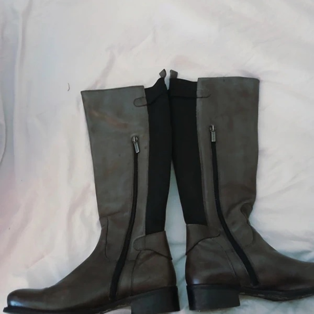 Stylish Gray and Black Heeled Boots